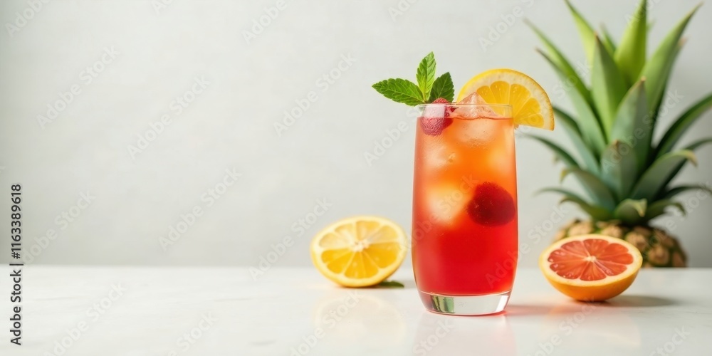 Refreshing Iced Raspberry Citrus Beverage with Mint Garnish in Tall Glass Refreshing Iced Raspberry Citrus Beverage with Mint Garnish in Tall Glass