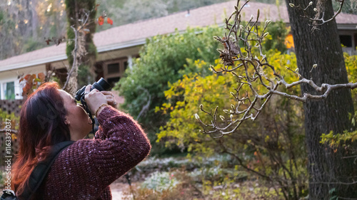 woman making photographs of a tree
