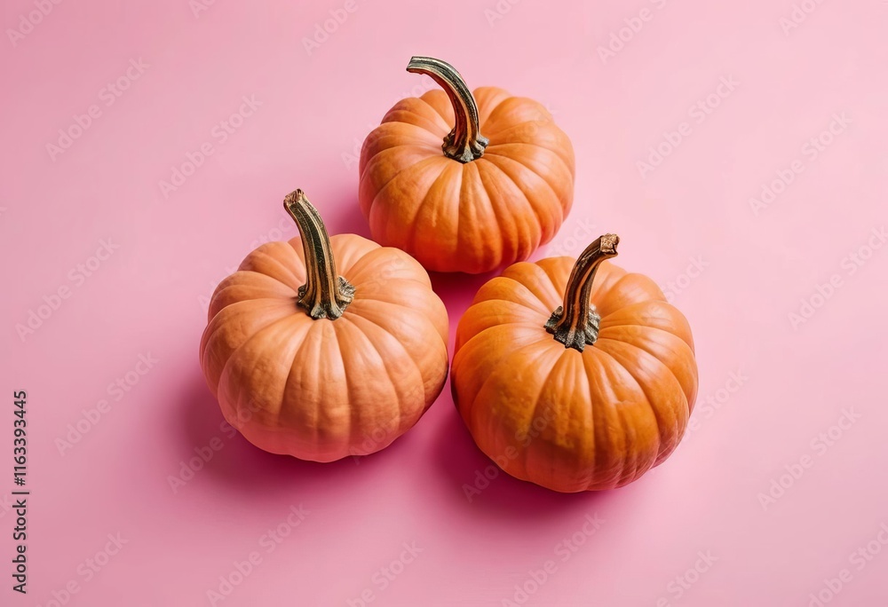 Obraz premium A flatlay of various pumpkins on a pink background