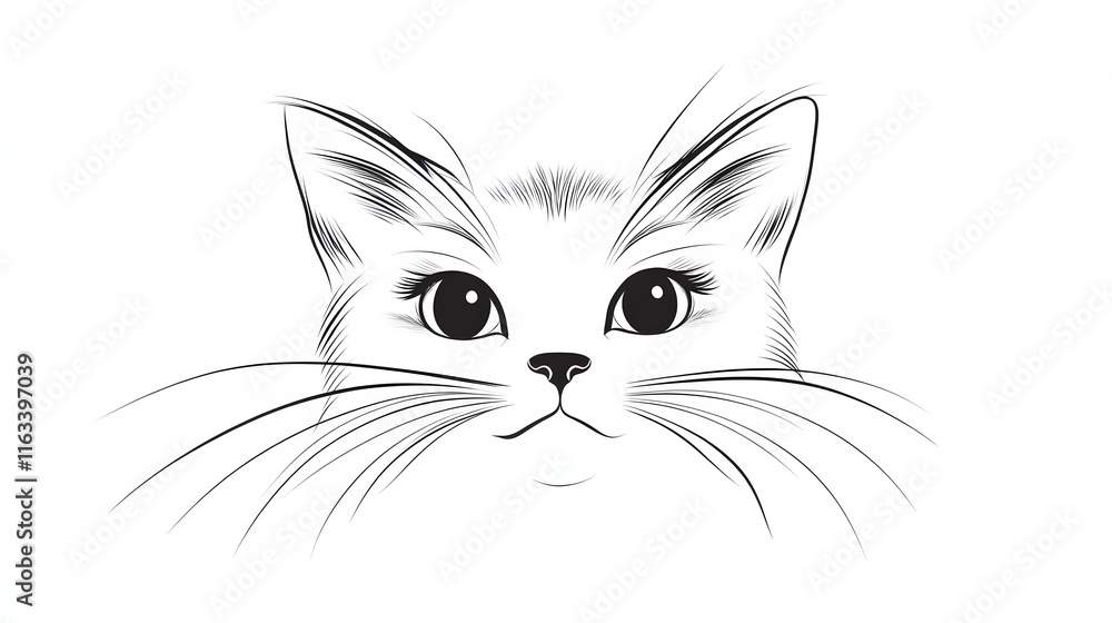 Elegant Line Drawing of a Cats Face Elegant Line Drawing of a Cats Face
