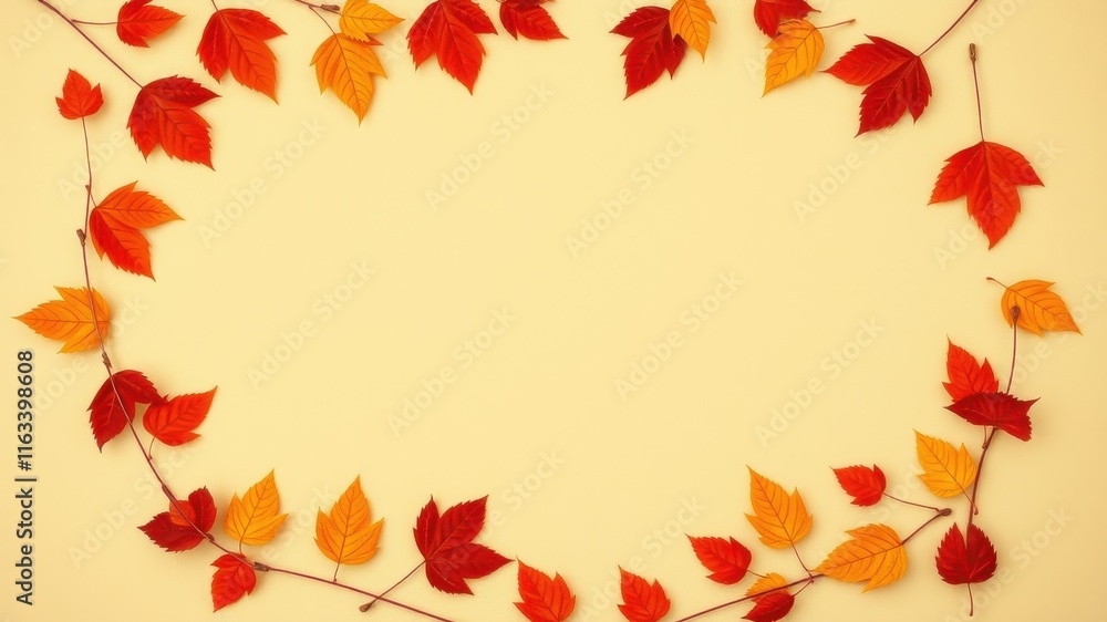 Autumnal Leaf Frame on Pale Yellow Background for Seasonal Designs Autumnal Leaf Frame on Pale Yellow Background for Seasonal Designs