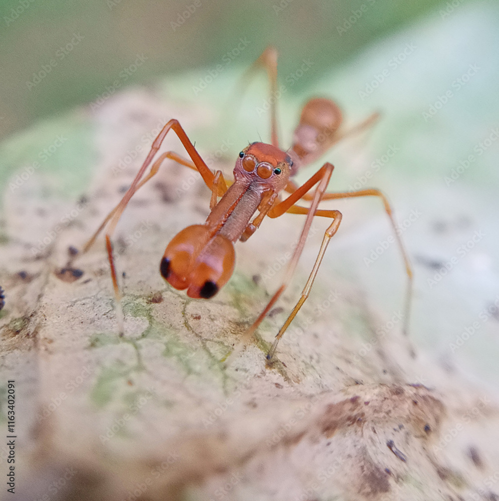 A closeup view ant-mimicking spider A closeup view ant-mimicking spider