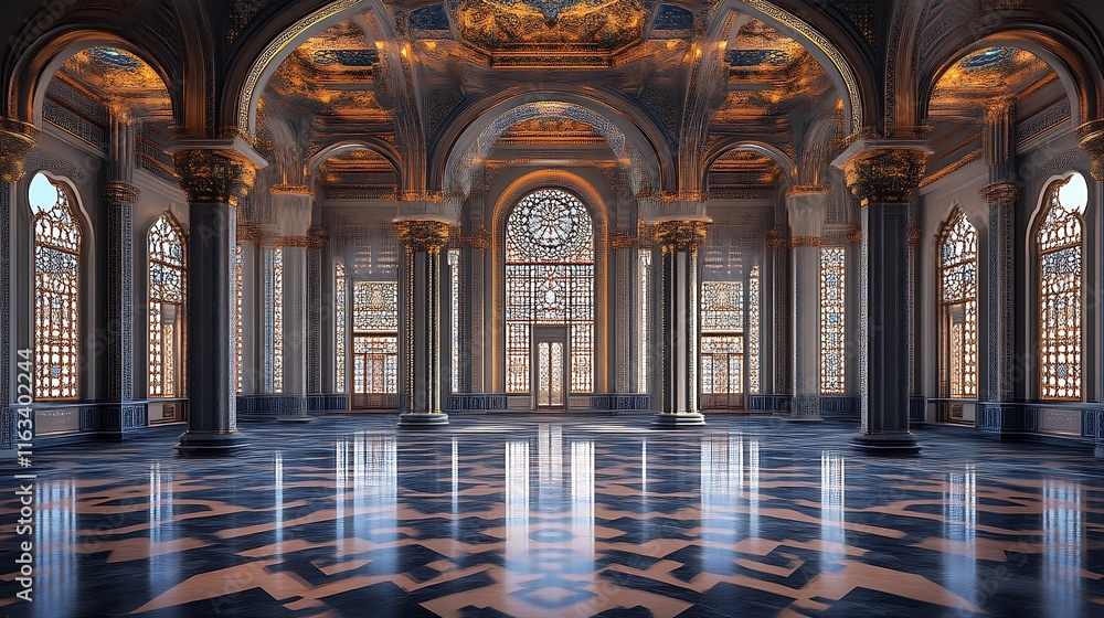 Fototapeta premium Grand Palace Hall with Ornate Arches and Windows