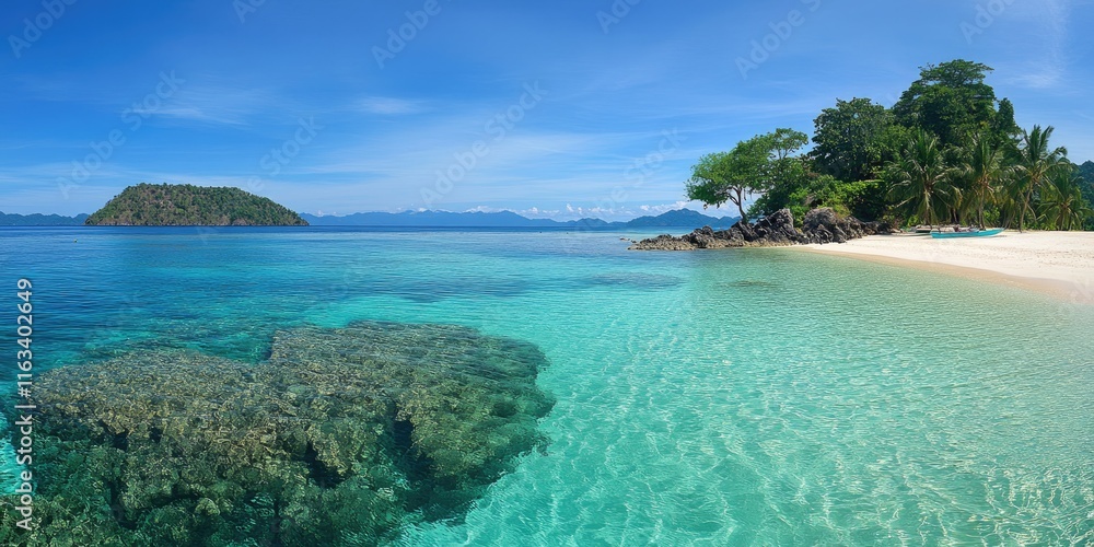 Fototapeta premium Tropical Island Paradise Clear Water Boats Beach