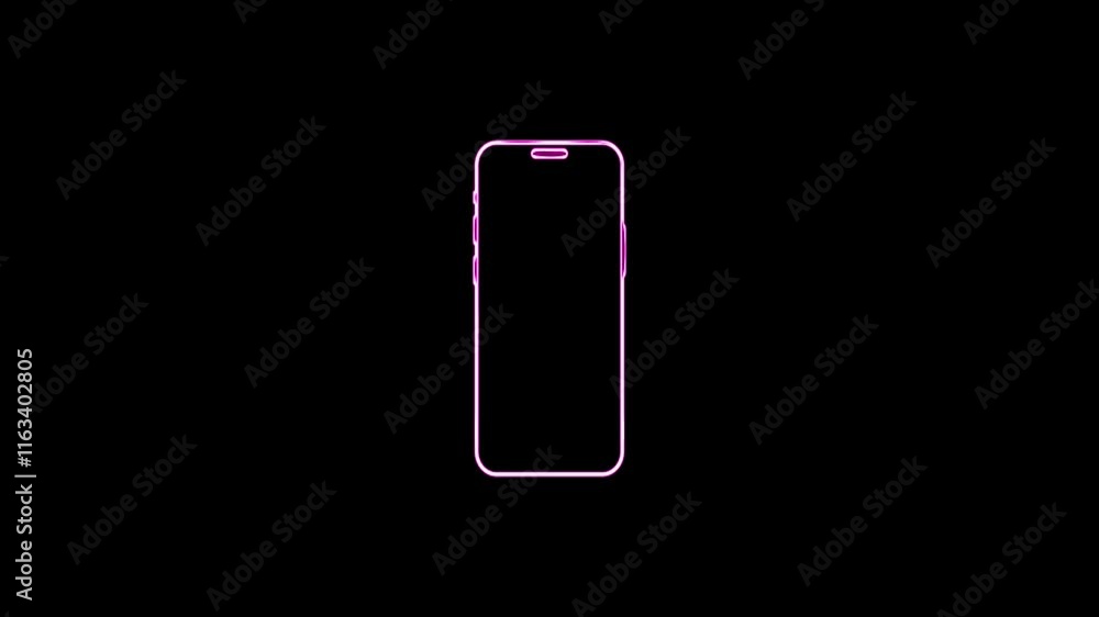 Neon mobile phone icon animation on black background.Glowing neon. Device rotation symbol on transparent background with alpha channel, Rotate mobile phone icon animation.
Neon mobile phone icon animation on black background.Glowing neon. Device rotation symbol on transparent background with alpha channel, Rotate mobile phone icon animation.