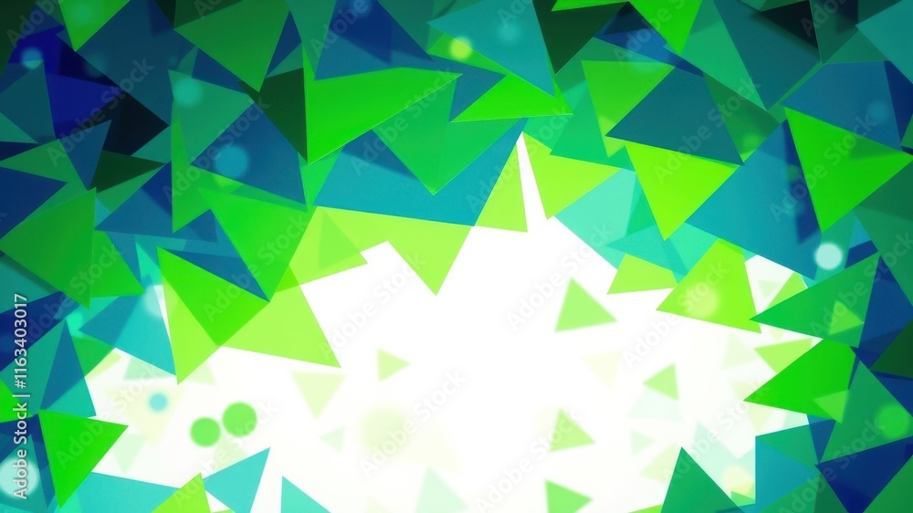 Abstract Background of Vibrant Green and Blue Triangles Forming a Frame