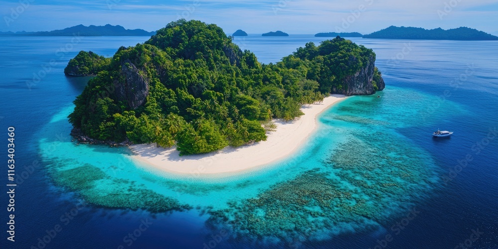 Fototapeta premium Tropical Island Paradise with White Sandy Beach and Turquoise Waters