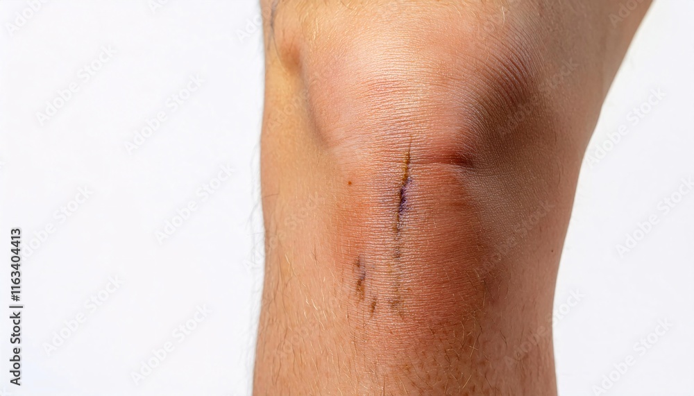 macro image of a scar on the knee caused by a skateboarding accident, showing detailed healing and faint scar discoloration in isolated white background
macro image of a scar on the knee caused by a skateboarding accident, showing detailed healing and faint scar discoloration in isolated white background