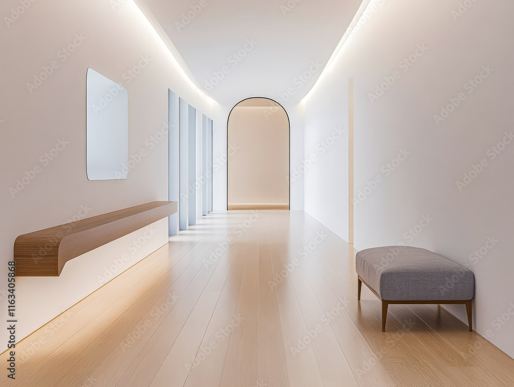 Obraz premium Minimalist hallway with natural light and modern design in a contemporary building