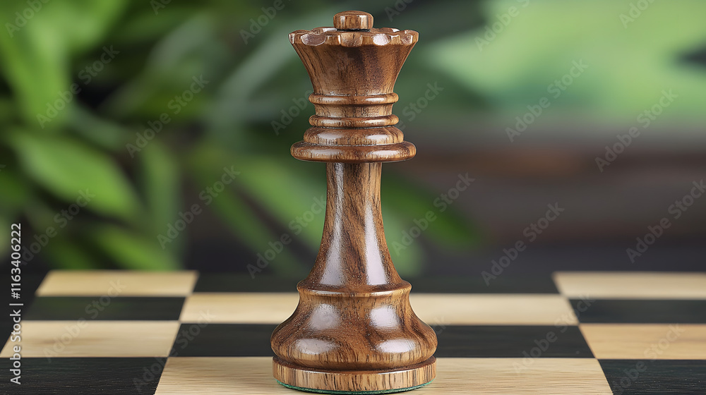Fototapeta premium Wooden Chess King Piece on a Chessboard.