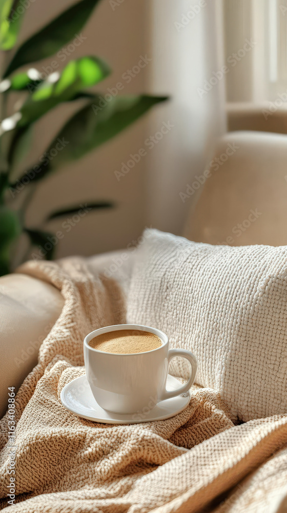 A cup of coffee on the sofa