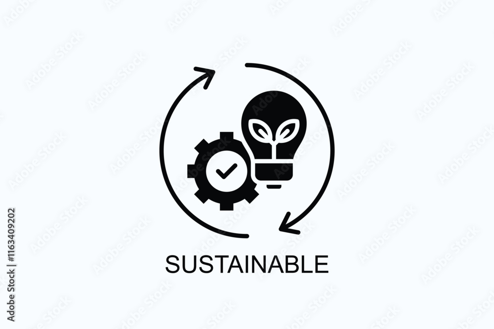 Sustainable Isolated Vector, Icon Or Logo Sign Symbol Illustration Sustainable Isolated Vector, Icon Or Logo Sign Symbol Illustration