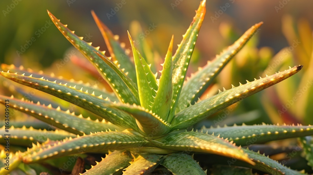 Close-Up of Aloe Vera Plant in Golden Light Close-Up of Aloe Vera Plant in Golden Light