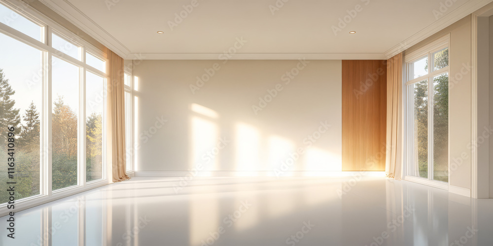 Fototapeta premium Spacious interior with large windows allowing natural light in a modern setting