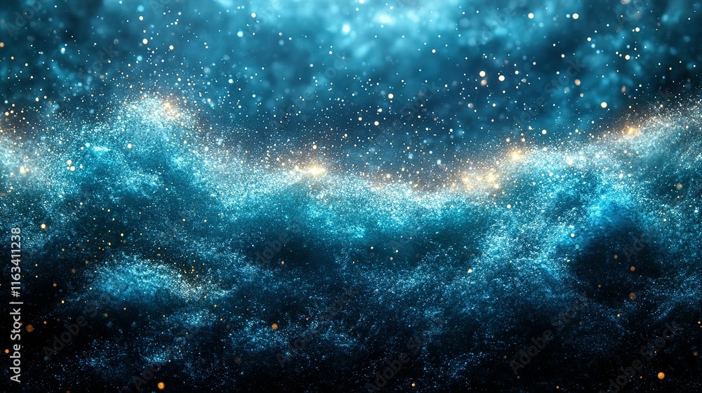 Obraz premium Abstract Blue Glitter Background With Golden Lights