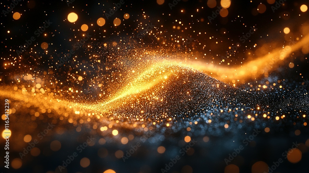 Obraz premium Golden Glittering Particles Wave Abstract Background