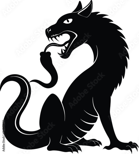 animal in eating king cobra black color silhouette vector 