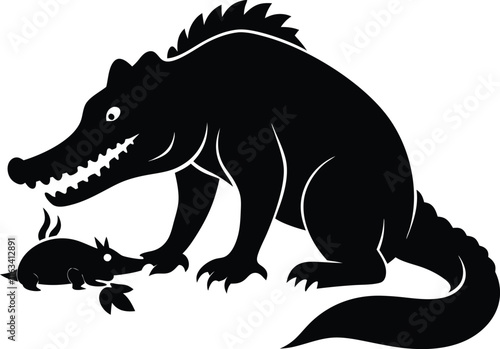  animal in eating nile crocodile black color silhouette vector