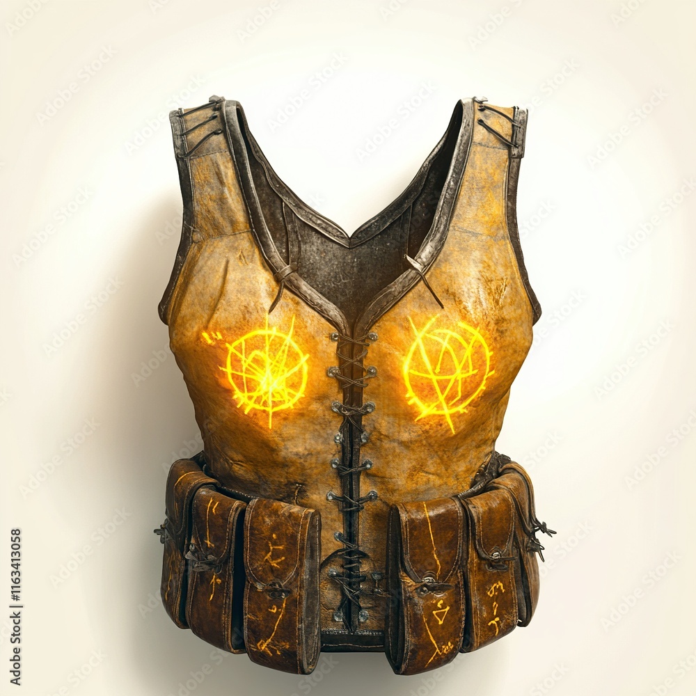 Ancient Leather Vest With Glowing Symbols Ancient Leather Vest With Glowing Symbols