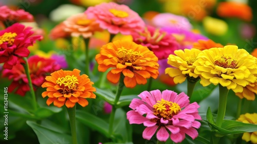 Vibrant Zinnia Blooms in a Summer Garden