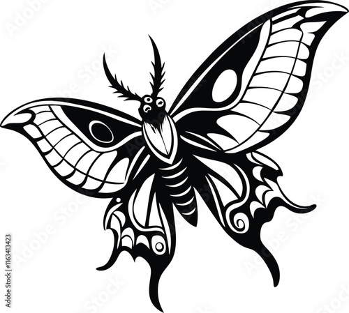  atlas moth animal in jumping black color silhouette vector