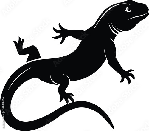 bengal monitor animal in jumping black color silhouette vector