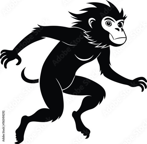  bonobo animal in jumping black color silhouette vector  