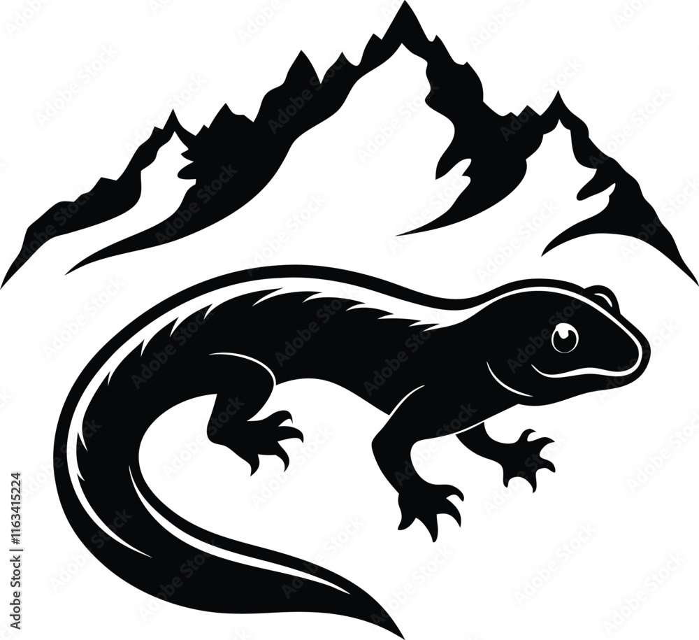 Fototapeta premium eastern newt animal in mountain black color silhouette vector
