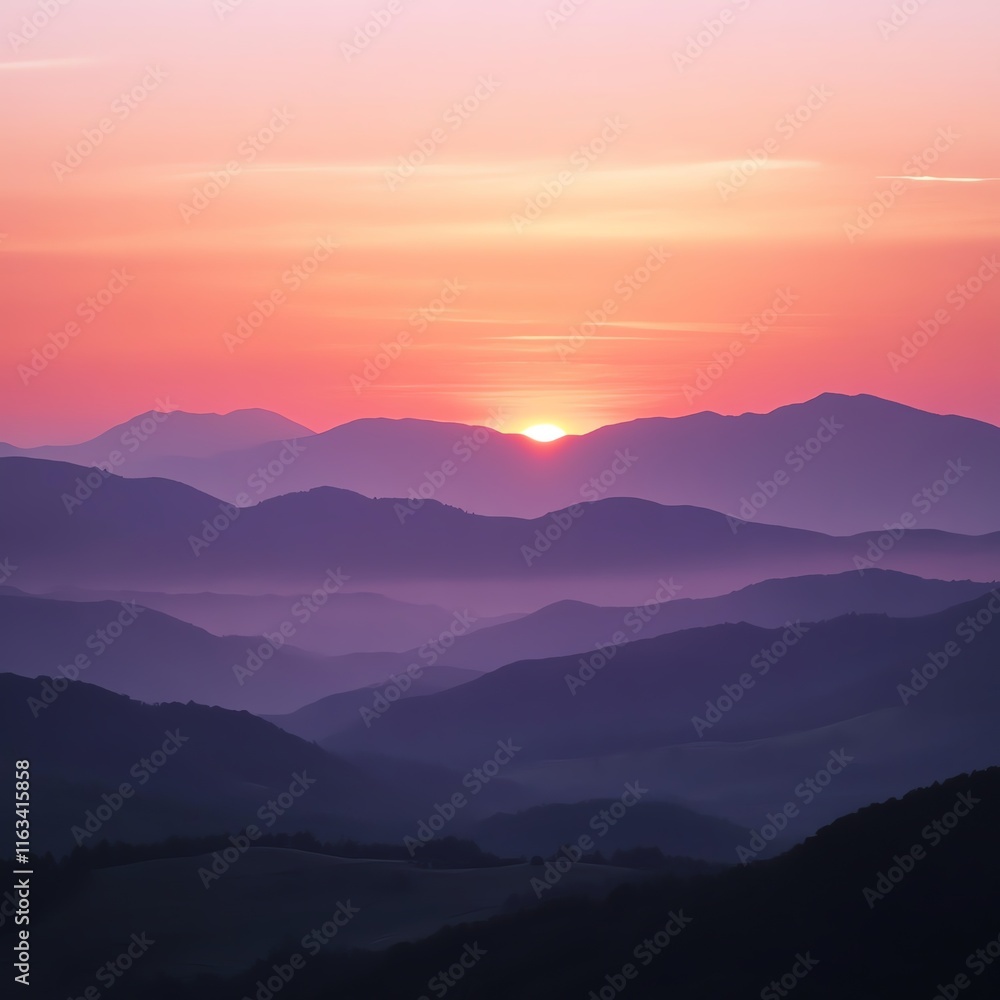 Sunset over rolling hills, vibrant colors blending into the sky. Sunset over rolling hills, vibrant colors blending into the sky.