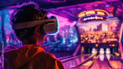 Child Experiencing Virtual Reality in a Bowling Alley