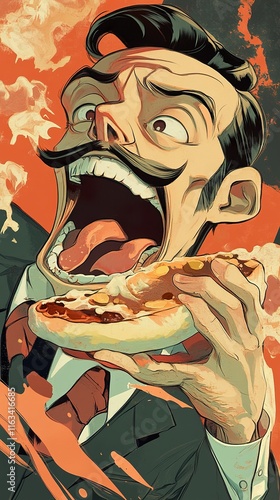 A Man Devouring a Delicious Pizza Slice