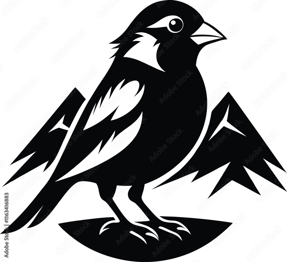 rose breasted grosbeak animal in mountain black color silhouette vector rose breasted grosbeak animal in mountain black color silhouette vector