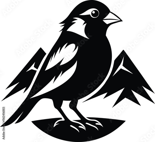 rose breasted grosbeak animal in mountain black color silhouette  vector 