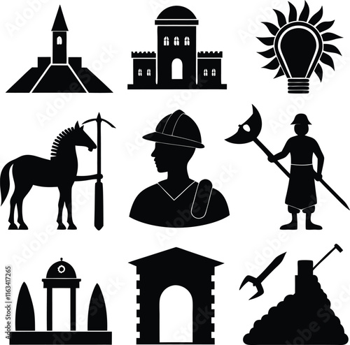 set consistent archaeological services industry vector silhouette    