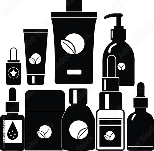 set consistent anti aging products industry silhouette vector 