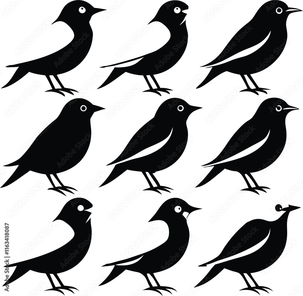 Fototapeta premium set consistent black throated green warbler black color silhouette vector