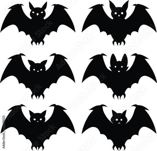 set consistent black indian flying fox silhouette vector  