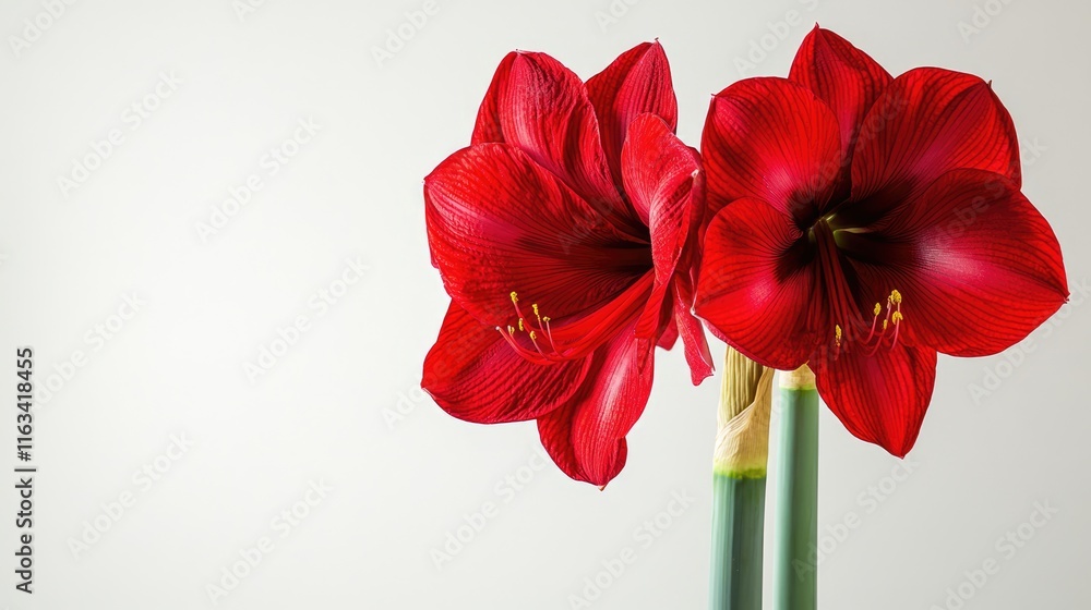 Two Red Amaryllis Flowers on a White Background Two Red Amaryllis Flowers on a White Background