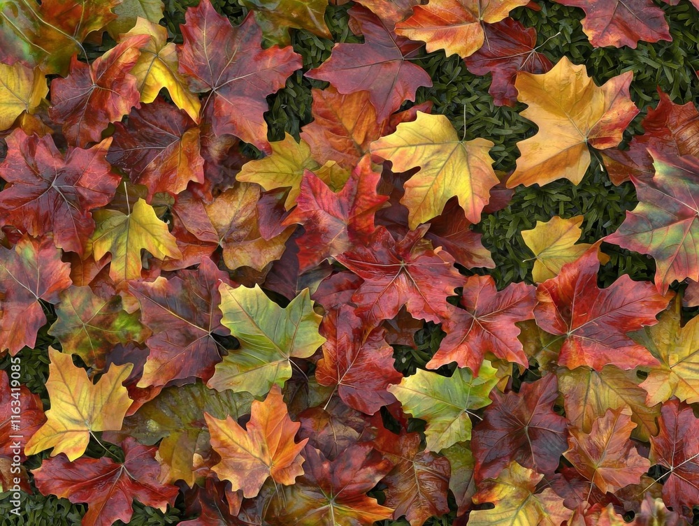 Obraz premium Vibrant Autumn Leaves: A Colorful Fall Display of Red, Orange, and Yellow Foliage