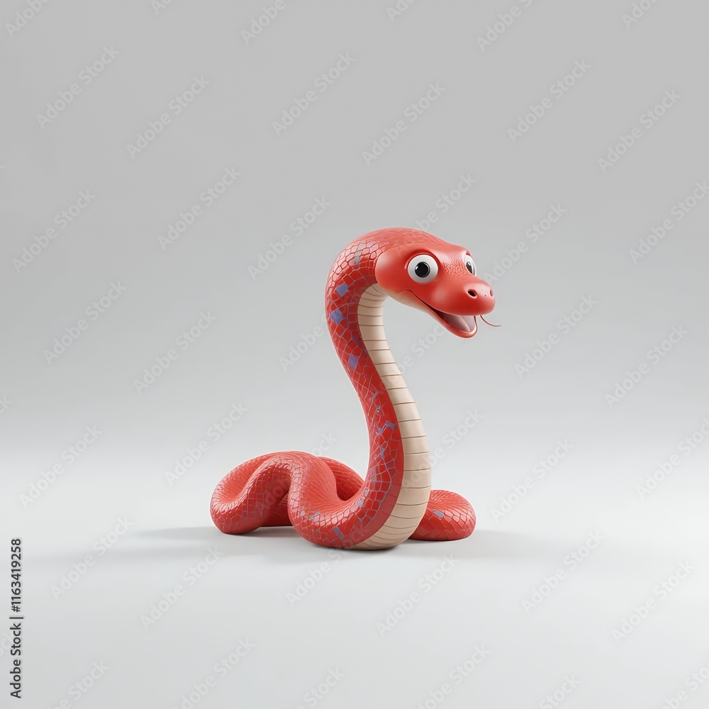 Fototapeta premium Adorable Red Cartoon Snake on White Background