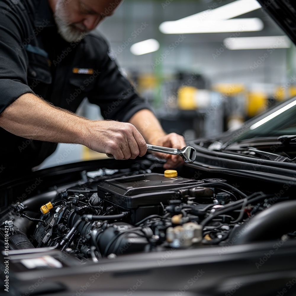 Obraz premium A man is working on a car engine