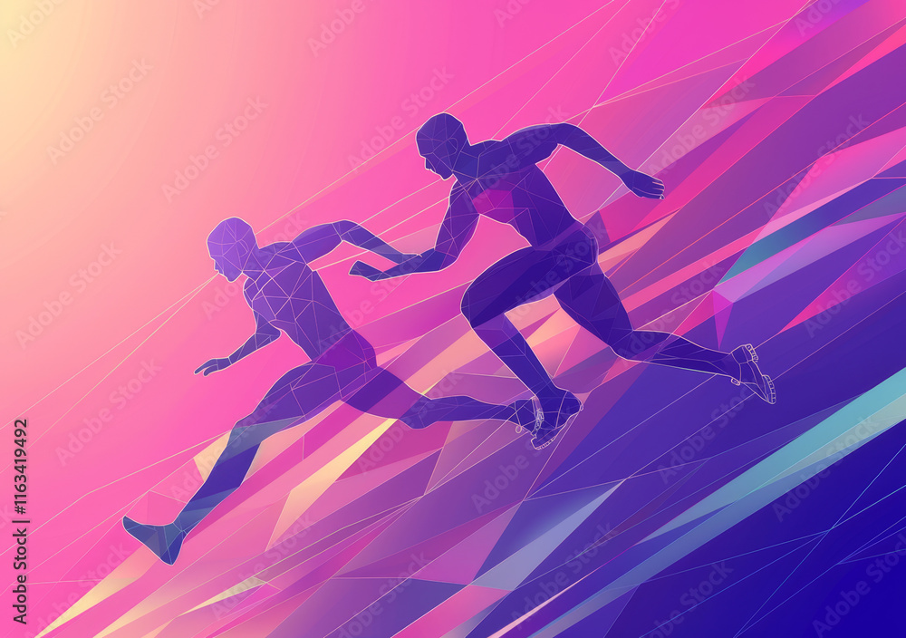 Silhouettes of people running around and in vivid digital illustration Silhouettes of people running around and in vivid digital illustration