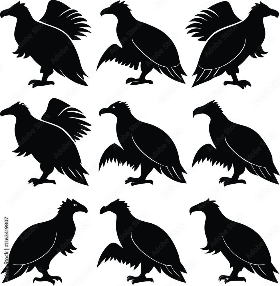 Obraz premium set consistent california condor black color silhouette vector