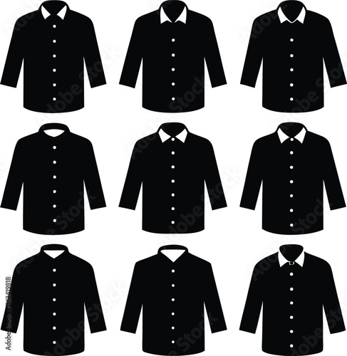 set  consistent button down shirt black color silhouette vector  