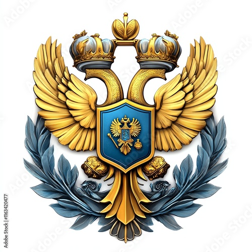 Coat of arms featuring golden eagles and intricate detailing. photo