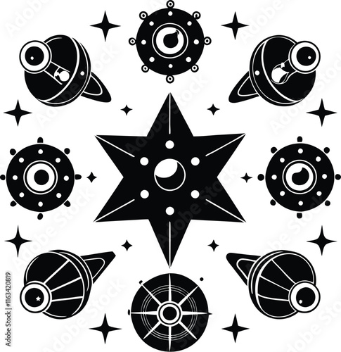 Bundle  consistent cosmic star projector black color silhouette vector   