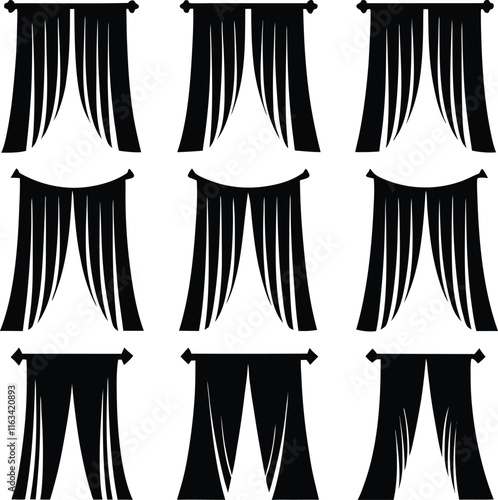  bundle consistent curtains black color silhouette  vector