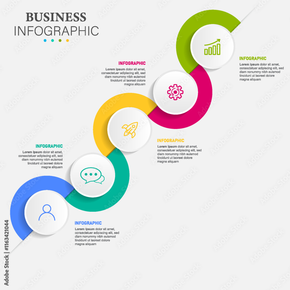 Fototapeta premium Timeline infographic template design vector with 5 options or steps. Can be used for workflow diagram, info chart, annual report.
