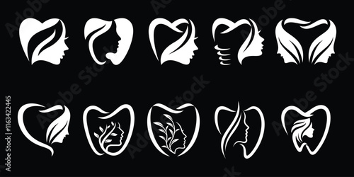 set of collection dental dentist tooth teeth and beauty woman face logo design vector template