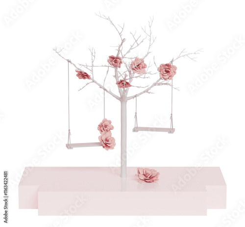 핑크 나무 그네 꽃 포디움 단상 Pink Tree Swing and Flower Podium photo